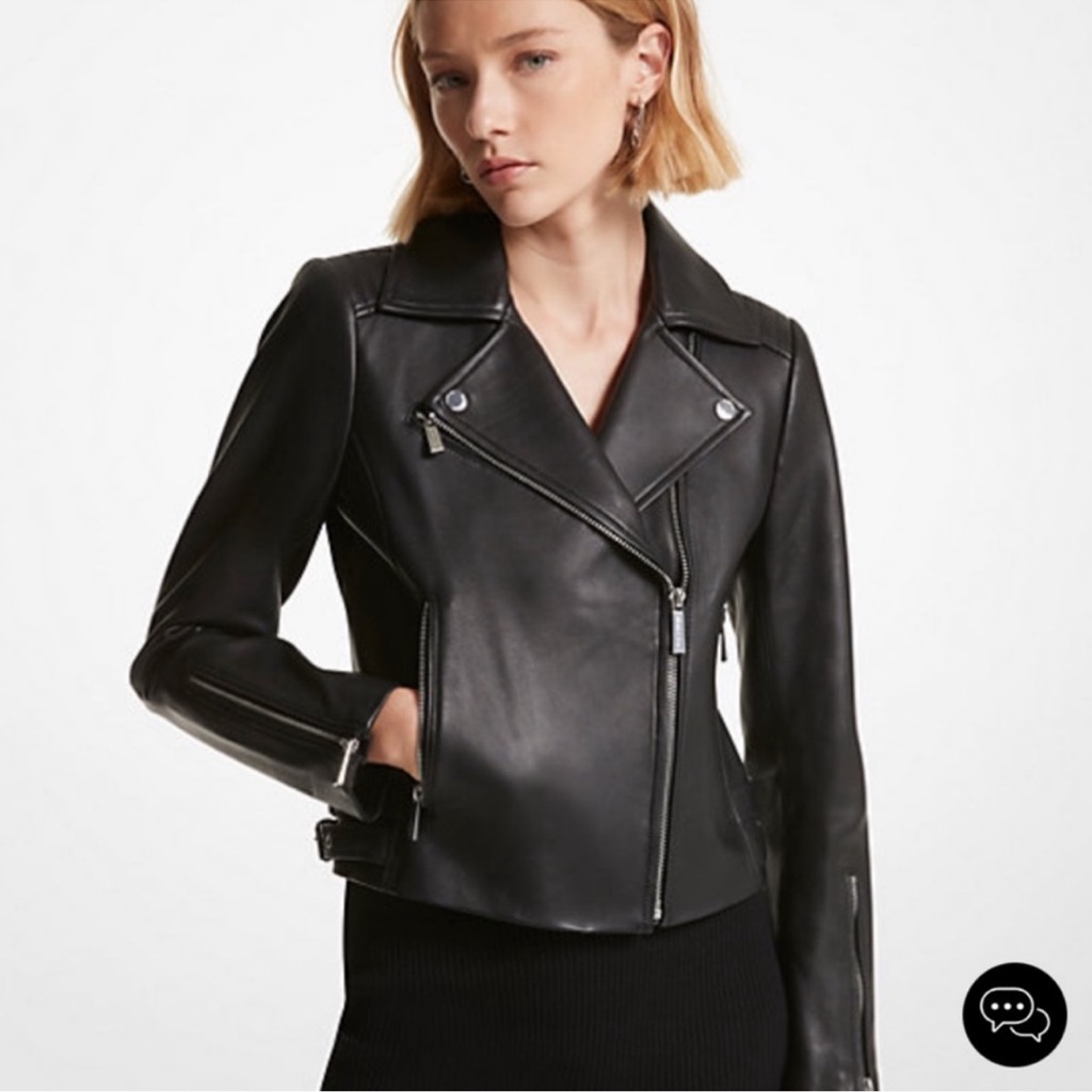 Michael Kors Women's Black Leather Biker Jacket